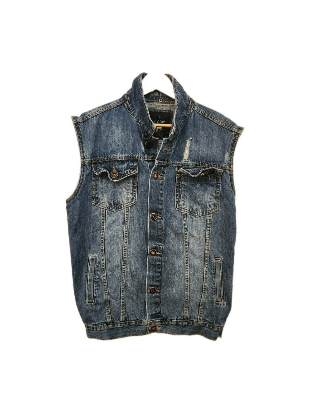 I Link Blue Distressed Jean Vest Mens 2XL Big Trucker Vintage Blue Denim Vest
